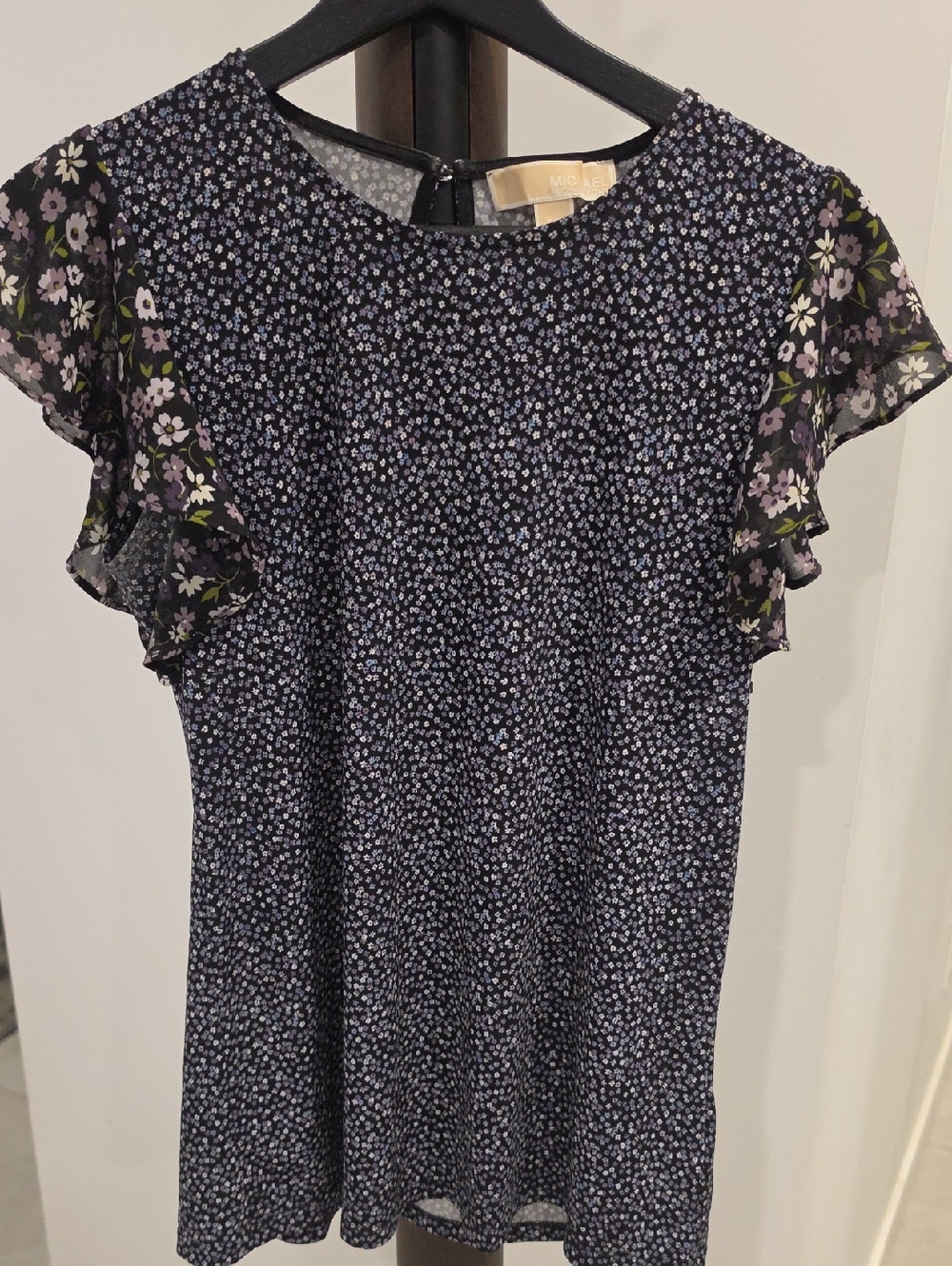 Michael Kors Purple Floral Flutter Sleeve Top
